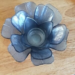 Smoky Glass Flower Tealight Holder